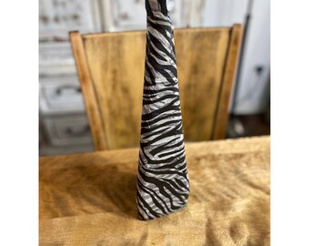 Decoupage Zebra Print Glass Vase | Black and White Decor (13.5 Inches)