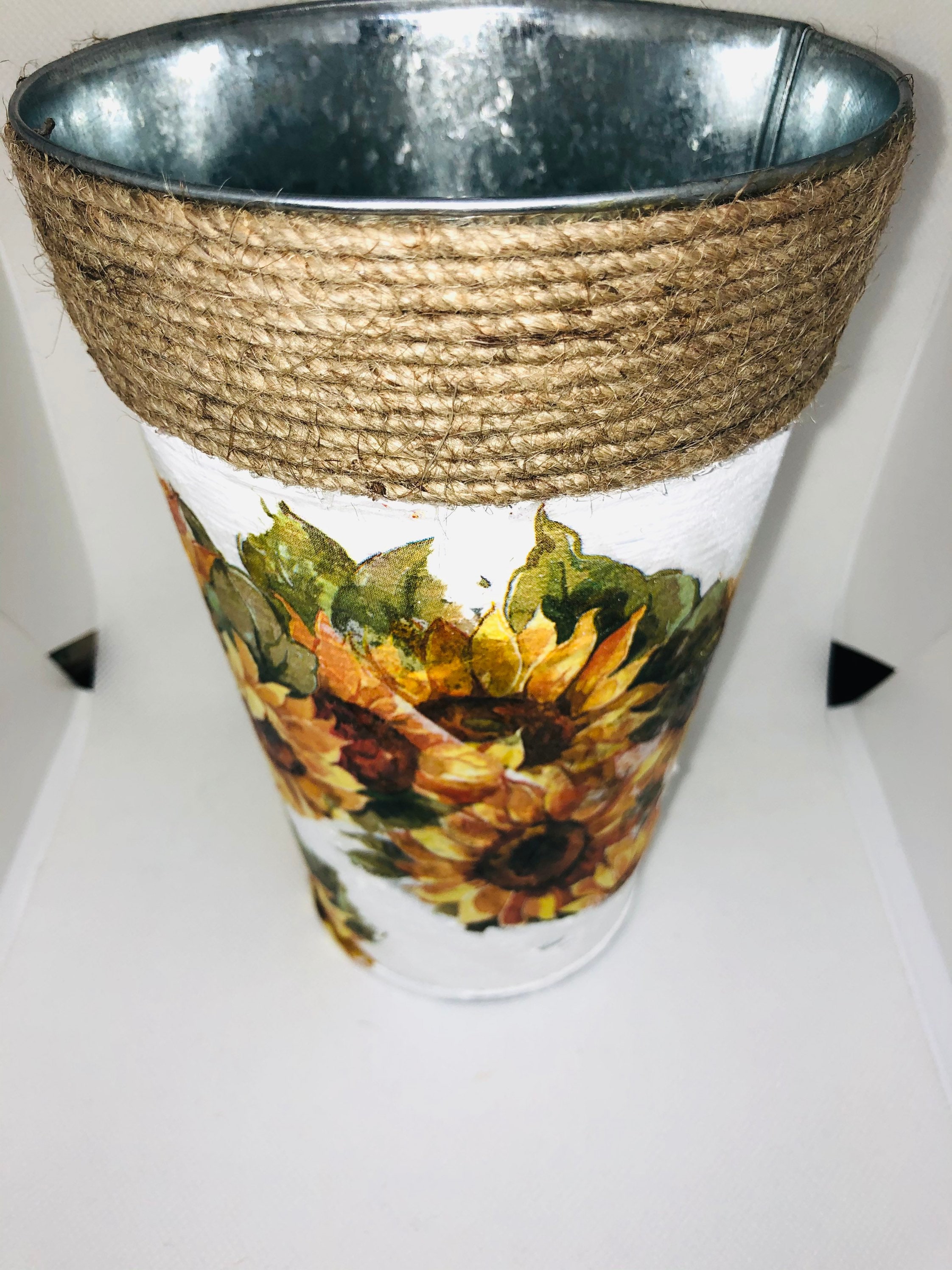 White Rustic Sunflower Vasesunflower Metal Vasewhite Farmhouse