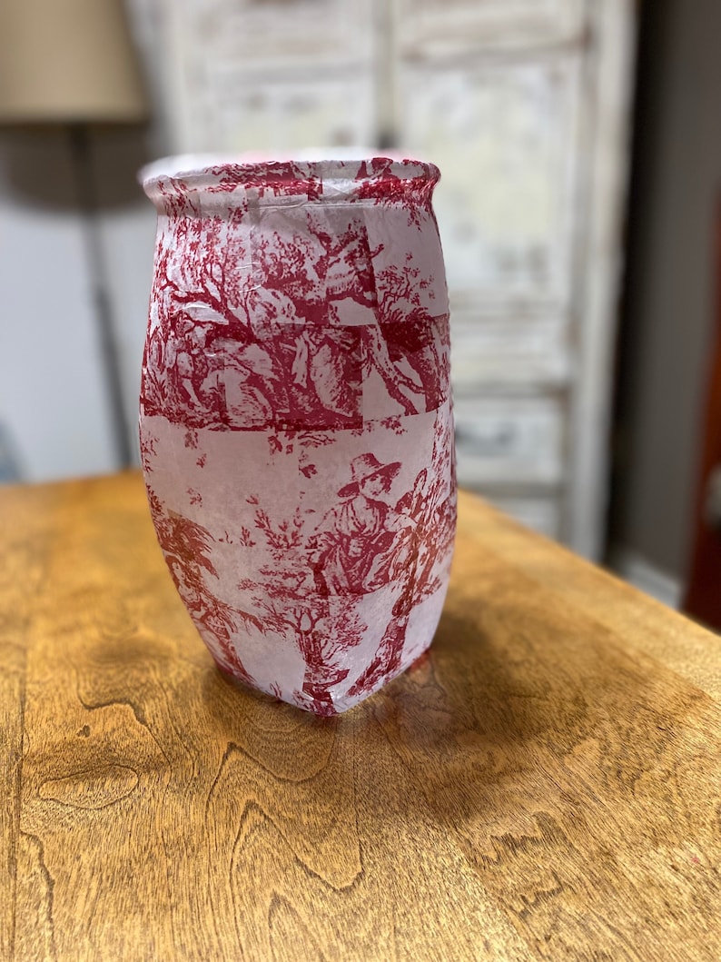 Red Toile Vase, French Country Vase, Decoupage Vase, Vases, Home Decor, Home and Living, Table