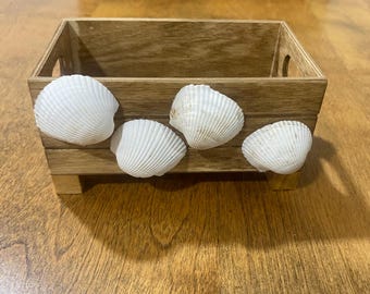 Seashell Wooden Crate, Coastal Table Decor (6x3.5x6in)