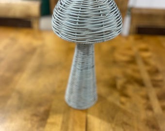 Light Blue Woven Rattan Mushroom Decor, Tabletop Accent
