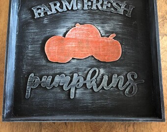 Farm Fresh Pumpkin Tray, Fall Decor, Pumpkin Decor, Home Decor, Home and Living, Distressed Tray