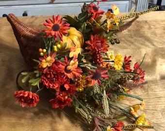 Harvest Cornucopia with Sunflowers, Fall Centerpiece, Thanksgiving Decor, Centerpiece, Fall Decor, Harvest Decor, Tabletop, Home Decor
