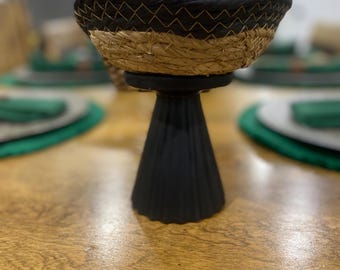 Boho Woven Basket Accent Piece, Black Decor