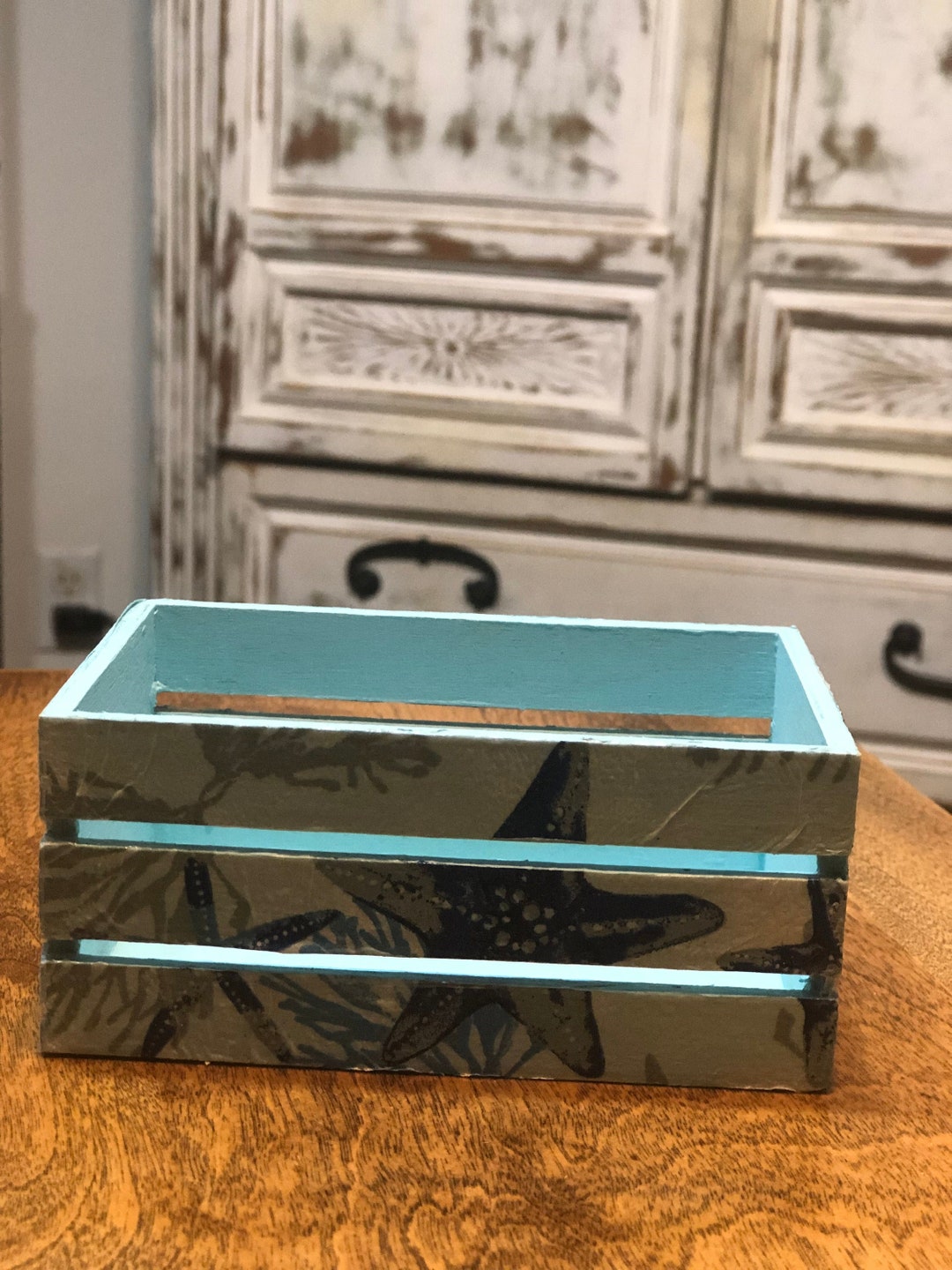 Coastal Wooden Crate, Mini Wooden Crate, Coastal Decor, Table Decor