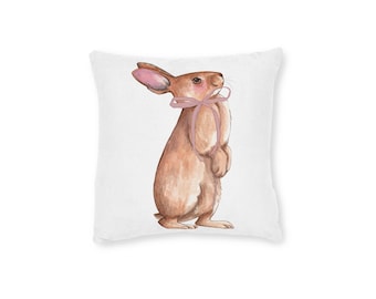 Whimsical Bunny Square Pillow, Easter Decor, Cute Animal Cushion, Spring Home Accent, Kids Room Decor, Gift for Rabbit Lovers