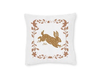 Rustic Bunny Print Pillow - Farmhouse Decor, Spring Home Decor, Easter Gift, Cozy Living Room Accent, Nature Inspired Cushion