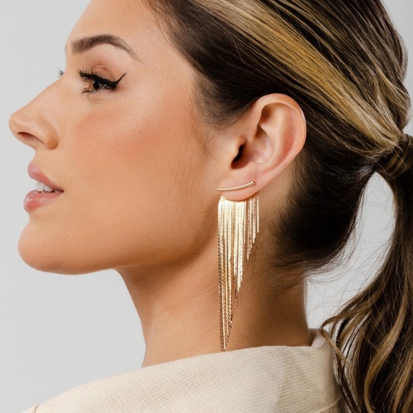 Tassel Fringe Earrings Rose Gold - Long