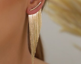 Tassel Fringe Earrings Gold - Long