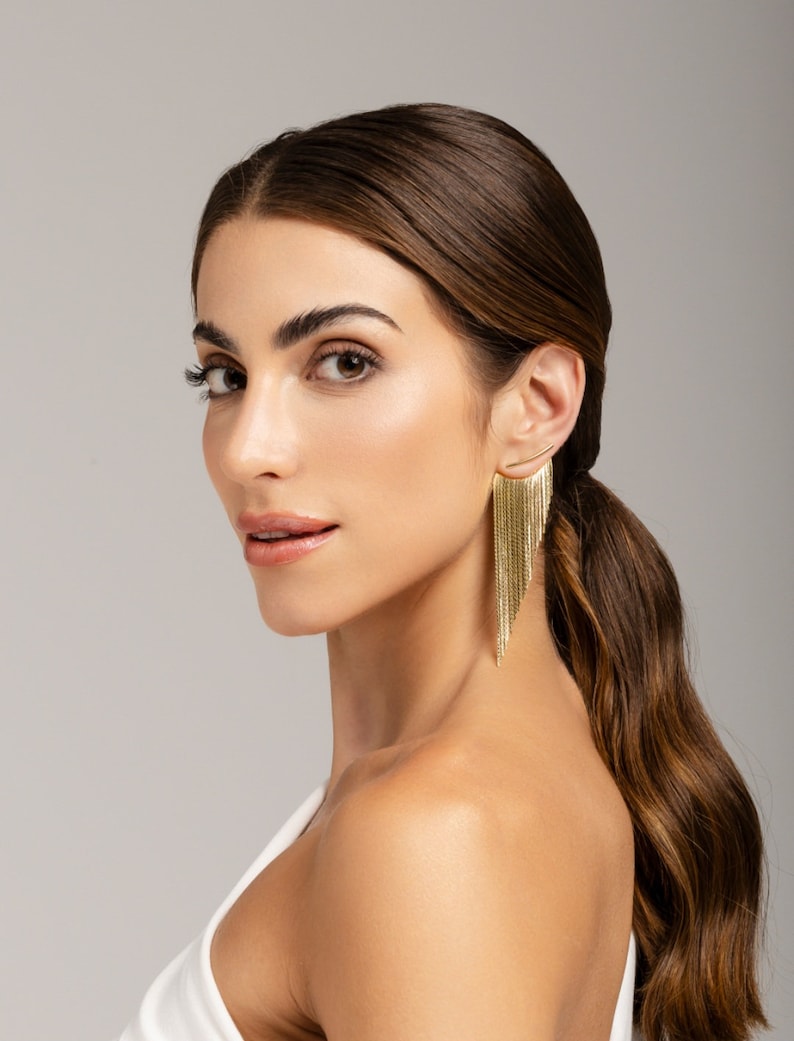 Tassel Fringe Earrings Gold Long image 6
