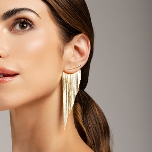 Tassel Fringe Earrings Gold Long image 3