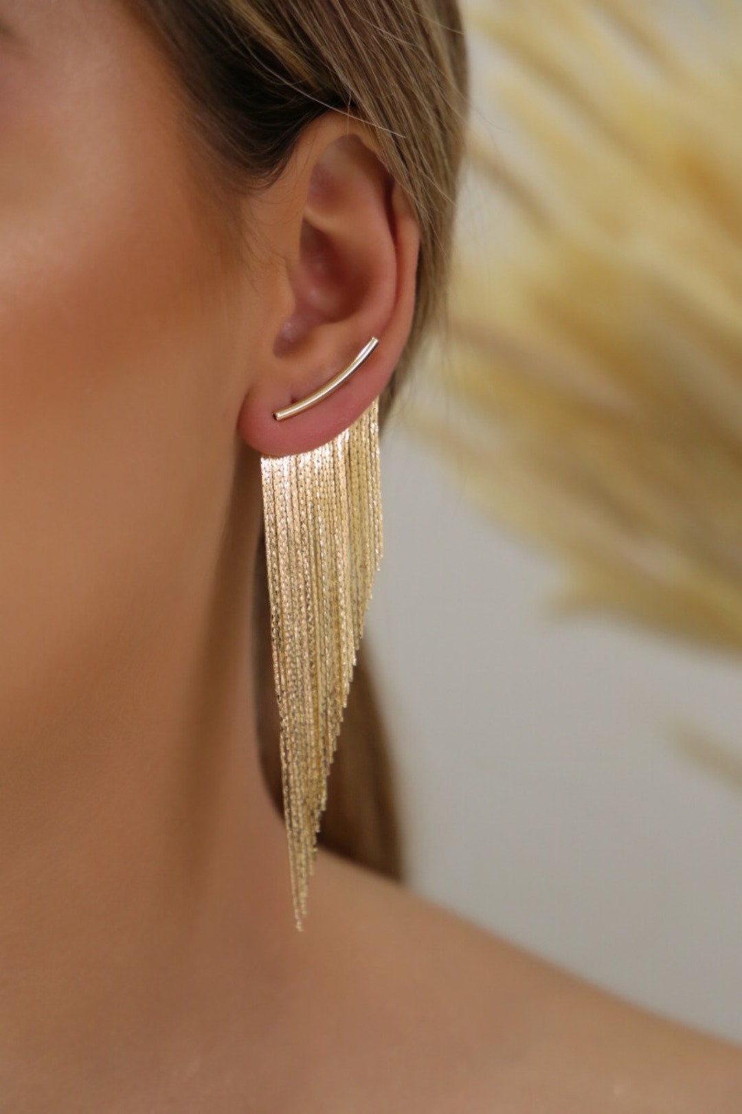 Gold Fringe Tassel Earrings - Extra Long