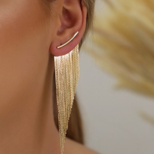 Boucles d'oreilles franges dorées - Longues
