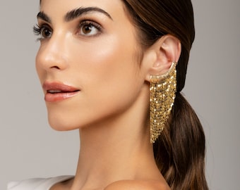 Statement oorbellen mesh metaal goud - oor manchetten