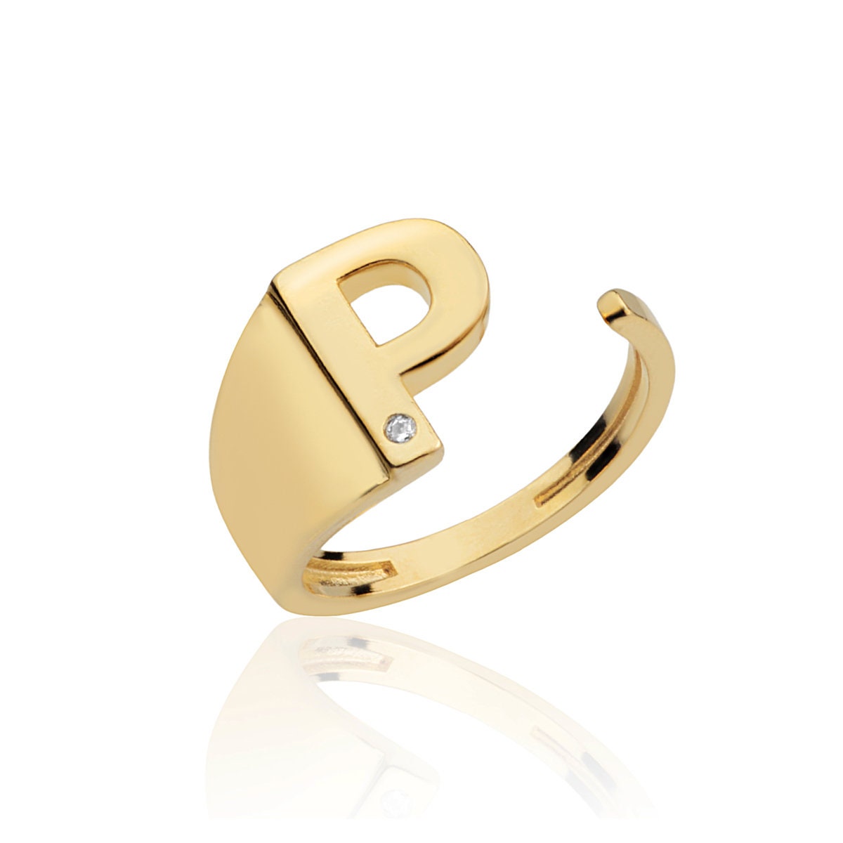 Valentine Adjustable Initial Letter P ring for girl Couple Brass Gold Ring