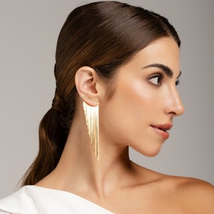 Tassel Fringe Earrings Gold Long image 4