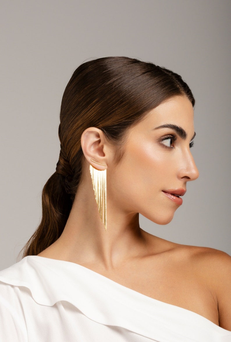 Tassel Fringe Earrings Gold Long image 4