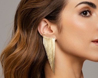 Goudkleurige oorbellen met kwastjes - oormanchet