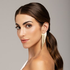 Tassel Fringe Earrings Gold Long image 2