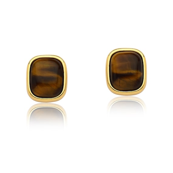 Boucles D'oreilles Anciennes œil-de-tigre Plaqué Or Rose – Occasion – Pendentif Clous