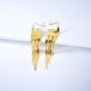 Tassel Fringe Earrings Gold Long image 8