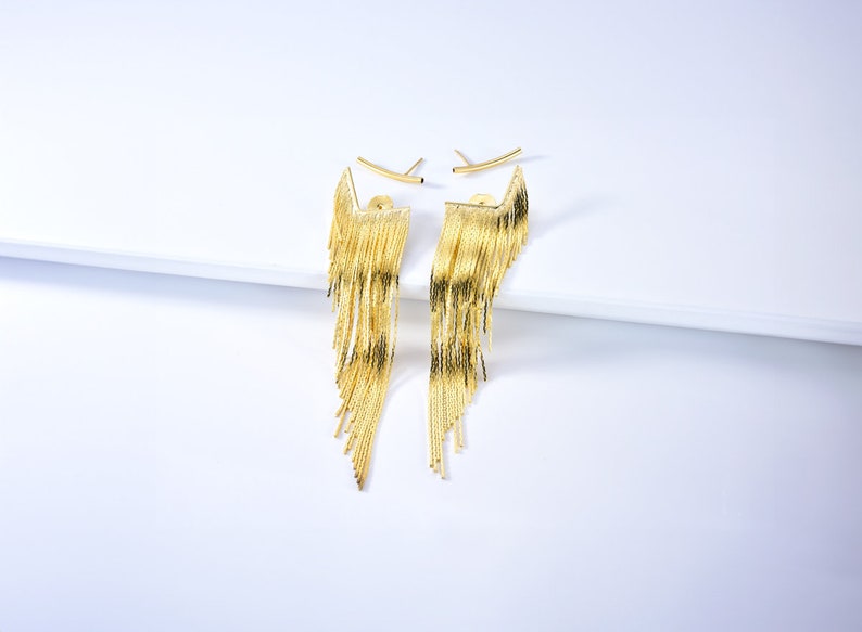 Tassel Fringe Earrings Gold Long image 8