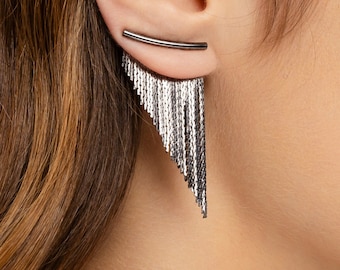 Gunmetal Tassel Fringe Earrings Short