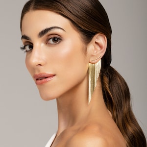 Tassel Fringe Earrings Gold Long image 5