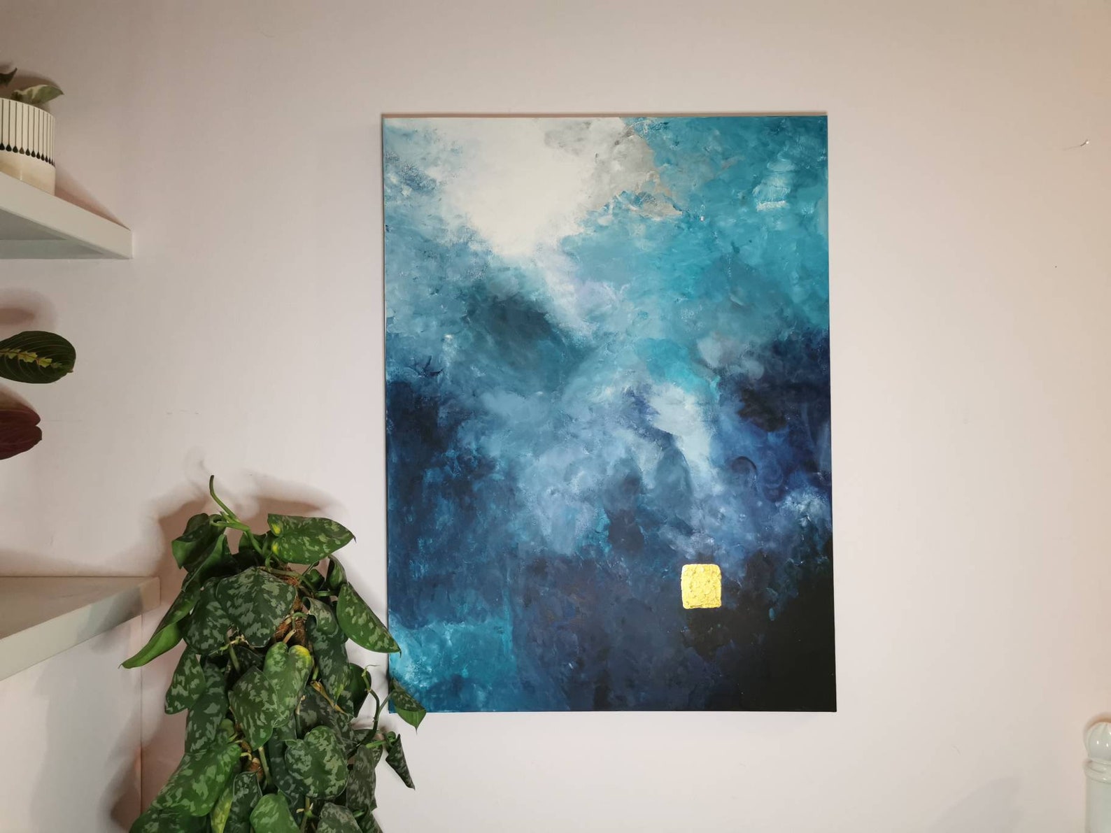 Large Original Blue Abstract Rectangular Painting Home Wall Etsy