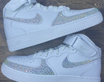 Rhinestone Air Force 1 Mids | Swooshes and Toe | bling bedazzled athletic sneakers | cute trendy fashion shoes