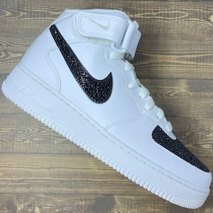Rhinestone Air Force 1 Mids | bling athletic sneakers | 4 swooshes and toe box