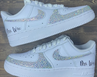 Rhinestone Air Force 1s with Custom Name | Bling cute trendy wedding event shoes | swooshes and toe