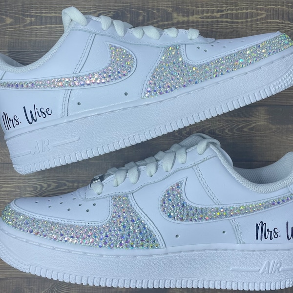 Rhinestone Air Force 1s with Custom Name | Bling cute trendy wedding event shoes | swooshes and toe