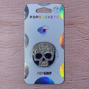 Bling skull popsocket | scary Halloween rhinestone phone grip | bedazzled horror gift idea