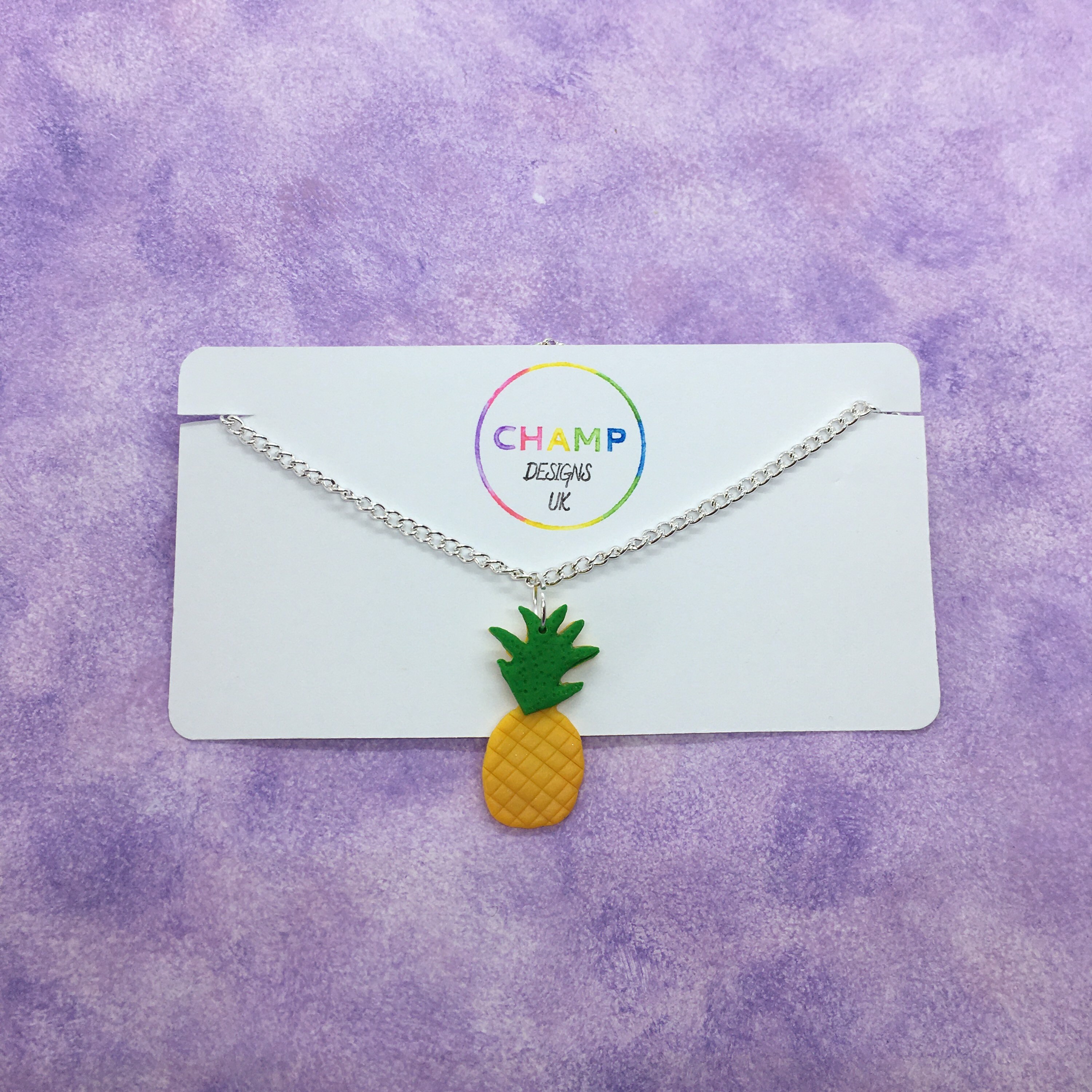 Fruit Charm Necklace Made From Polymer Clay pineapple, Strawberry, Lemon, Lime, Peach and Orange