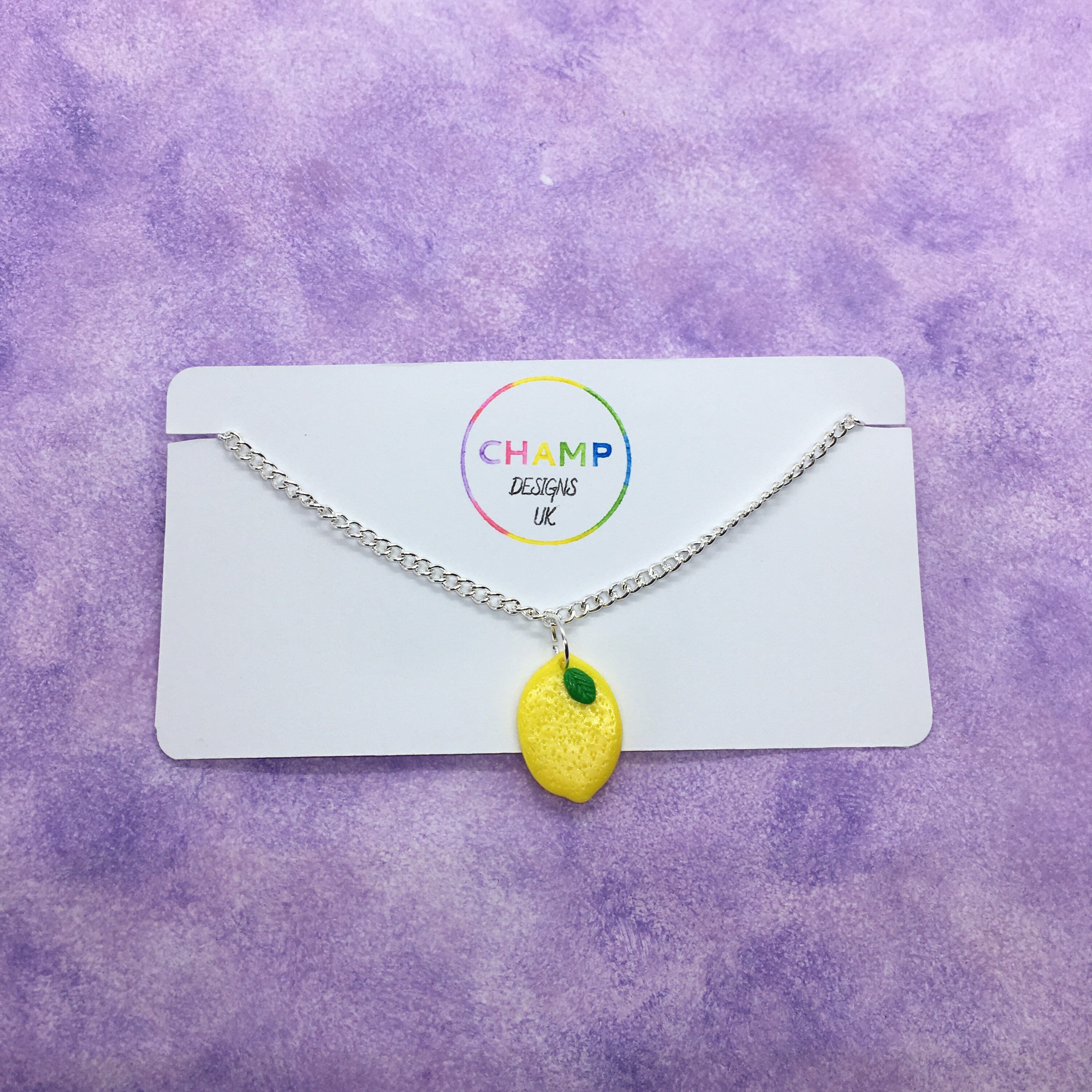 Fruit Charm Necklace Made From Polymer Clay pineapple, Strawberry, Lemon, Lime, Peach and Orange