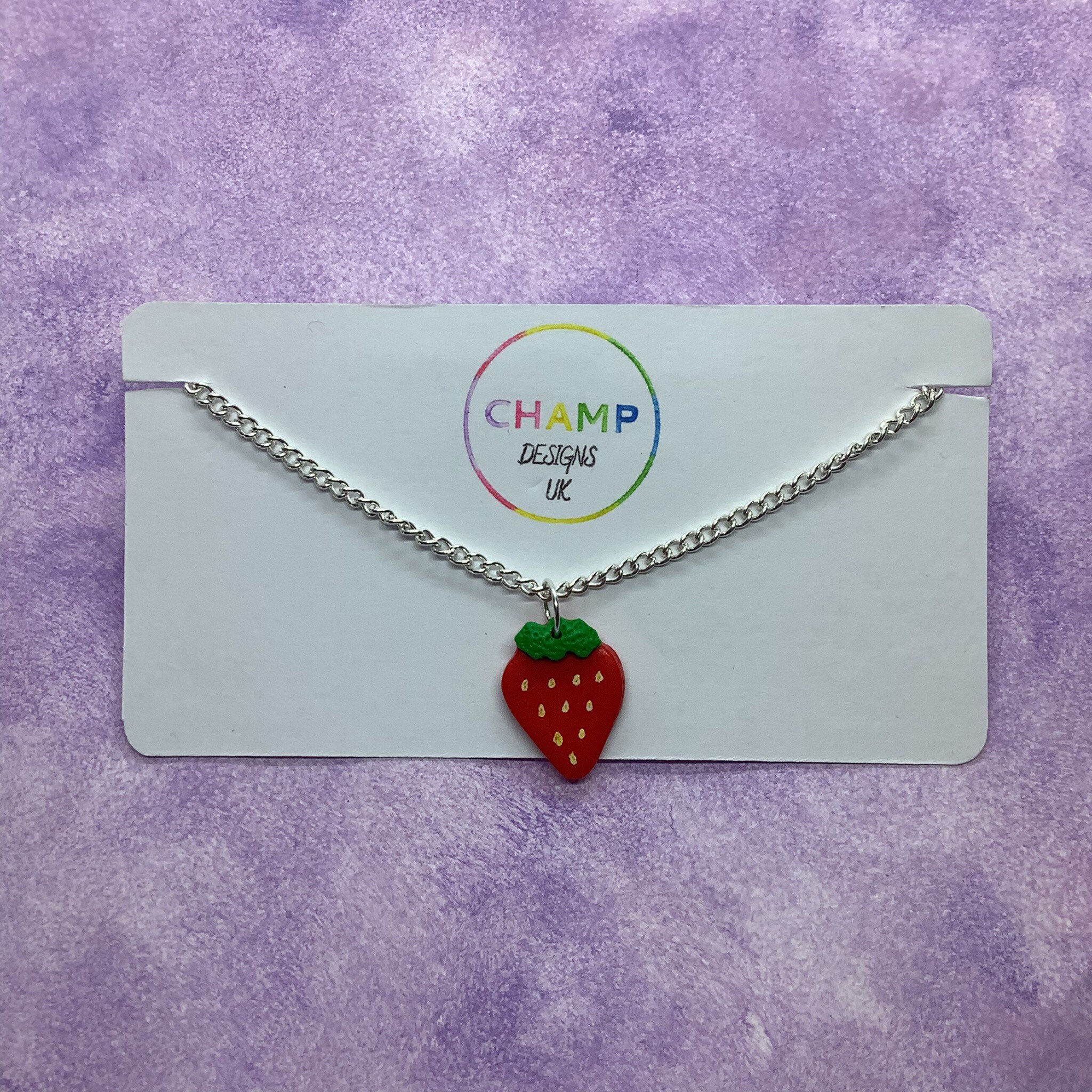 Fruit Charm Necklace Made From Polymer Clay pineapple, Strawberry, Lemon, Lime, Peach and Orange