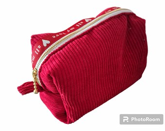 Love velvet red quilted pencil case