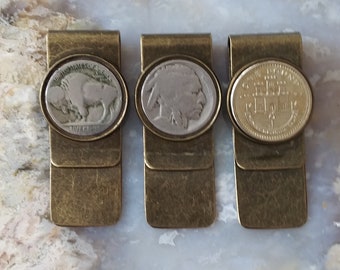 Old/ U.S Gorgeously 2-Toned Gold on Silver coin Hinged money clip for men for dad Christmas groomsmen birthday for him for women Uniquely Hand done Buffalo nickel