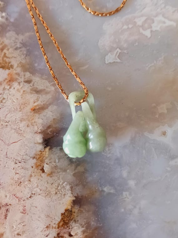 Jade Double Interlinking Cherry/Peach Pendant Nec… - image 1