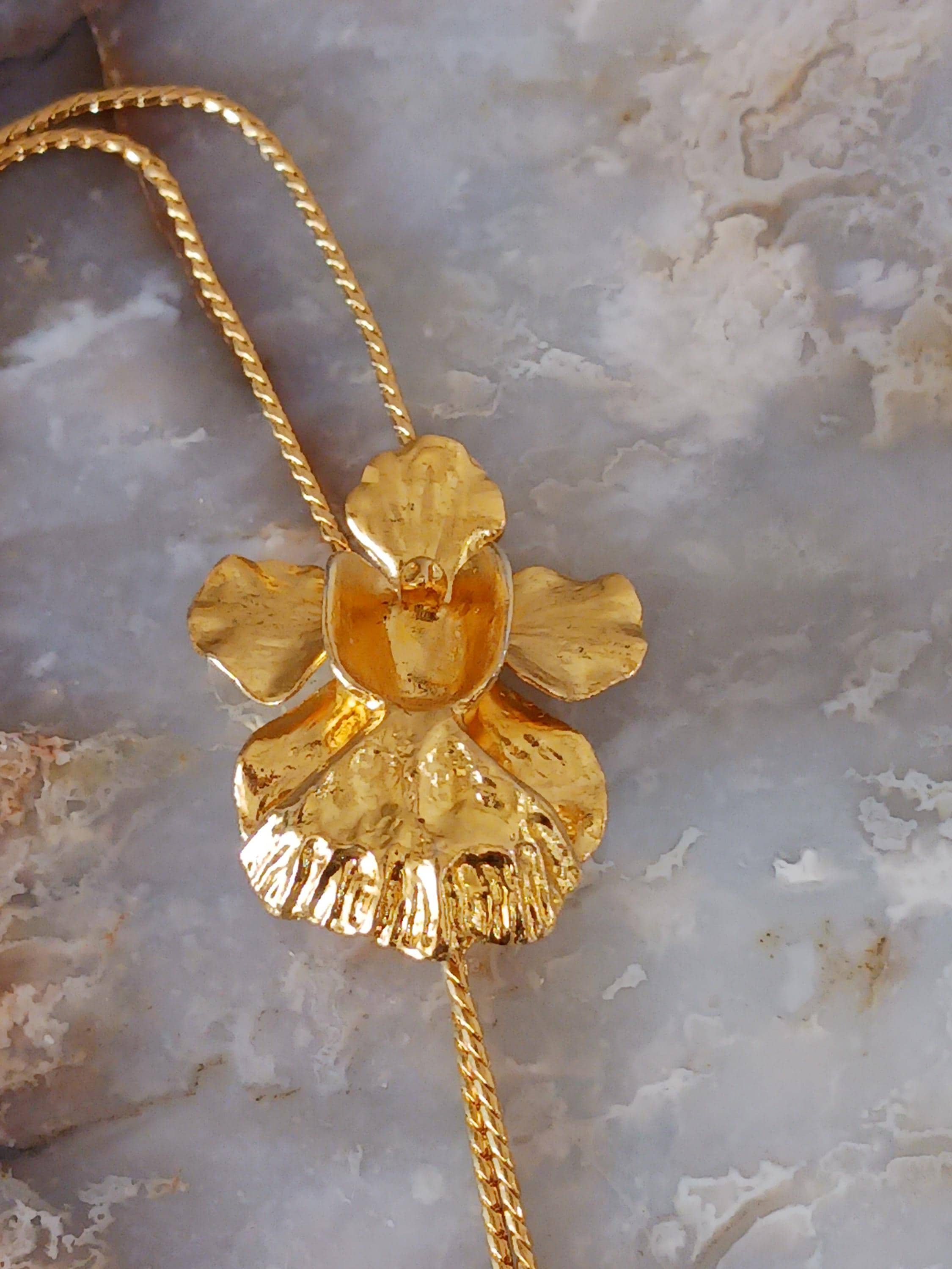 Risis 22CT Gold Plated Natural Singapore Orchid Slider Vintage