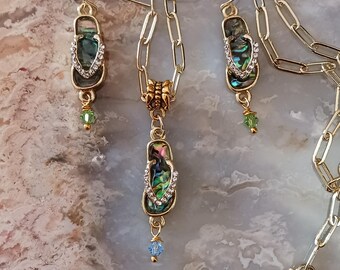 Sandal Flip Flop Faux Abalone Rhinestone Jewelry Set