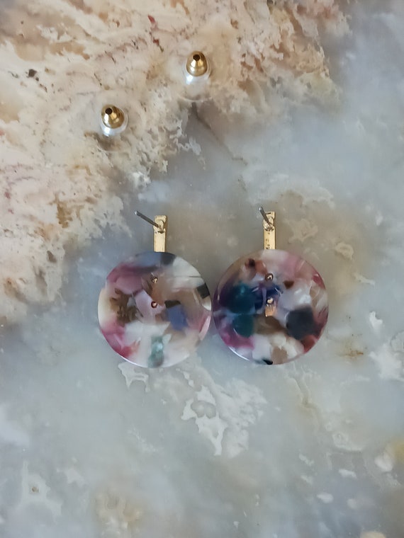 Vintage Multicolored Resin Circle Earrings/Gift f… - image 5