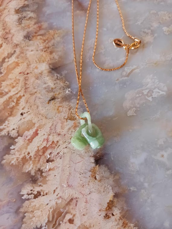 Jade Double Interlinking Cherry/Peach Pendant Nec… - image 5