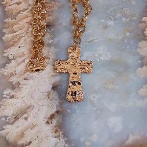 Cross Gold Tone Hammered Textured Metal Cross