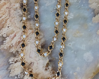 Vintage Gold Tone Faux Pearl Necklace and Bracelet Set - 50.5"