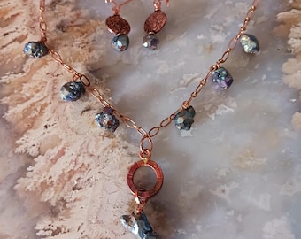 Rainbow Pyrite Gorgeous Copper Handmade Necklace and Earrings Set