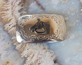 Horse Silver and Brass Tones Belt Buckle Vintage Made in USA