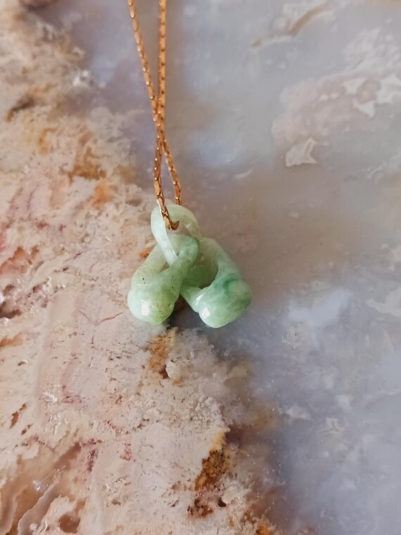 Jade Double Interlinking Cherry/Peach Pendant Nec… - image 9