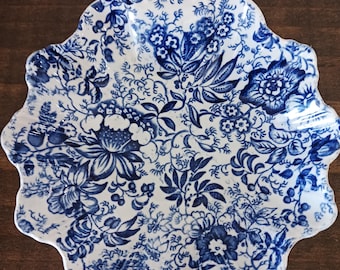 Antique English Blue Chintz Dish James Foley Staffordshire Blue and White Transferware